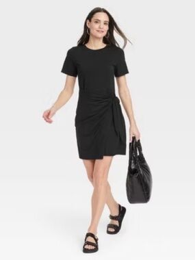 A New Day Black Short Sleeve Mini T-Shirt Wrap Dress Size M